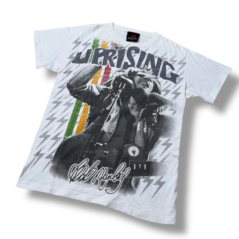 Zion Rootswear Bob Marley Uprising T-Shirt Size S White Reggae Graphic VTG 90s